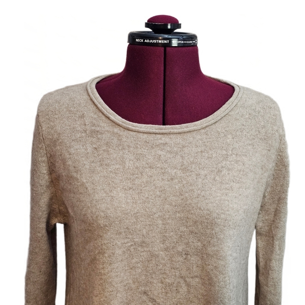 Philosophy Dan Lewis Asymmetrical Cashmere Tunic Sweater Oatmeal/Grey Trim - Picture 3 of 11